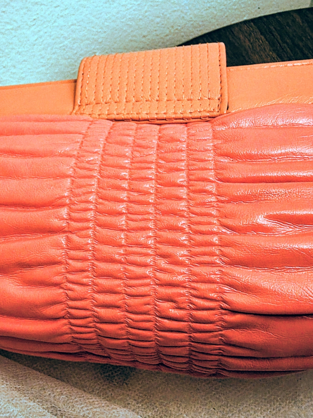 Women's Orange Ruched Faux Leather Clutch